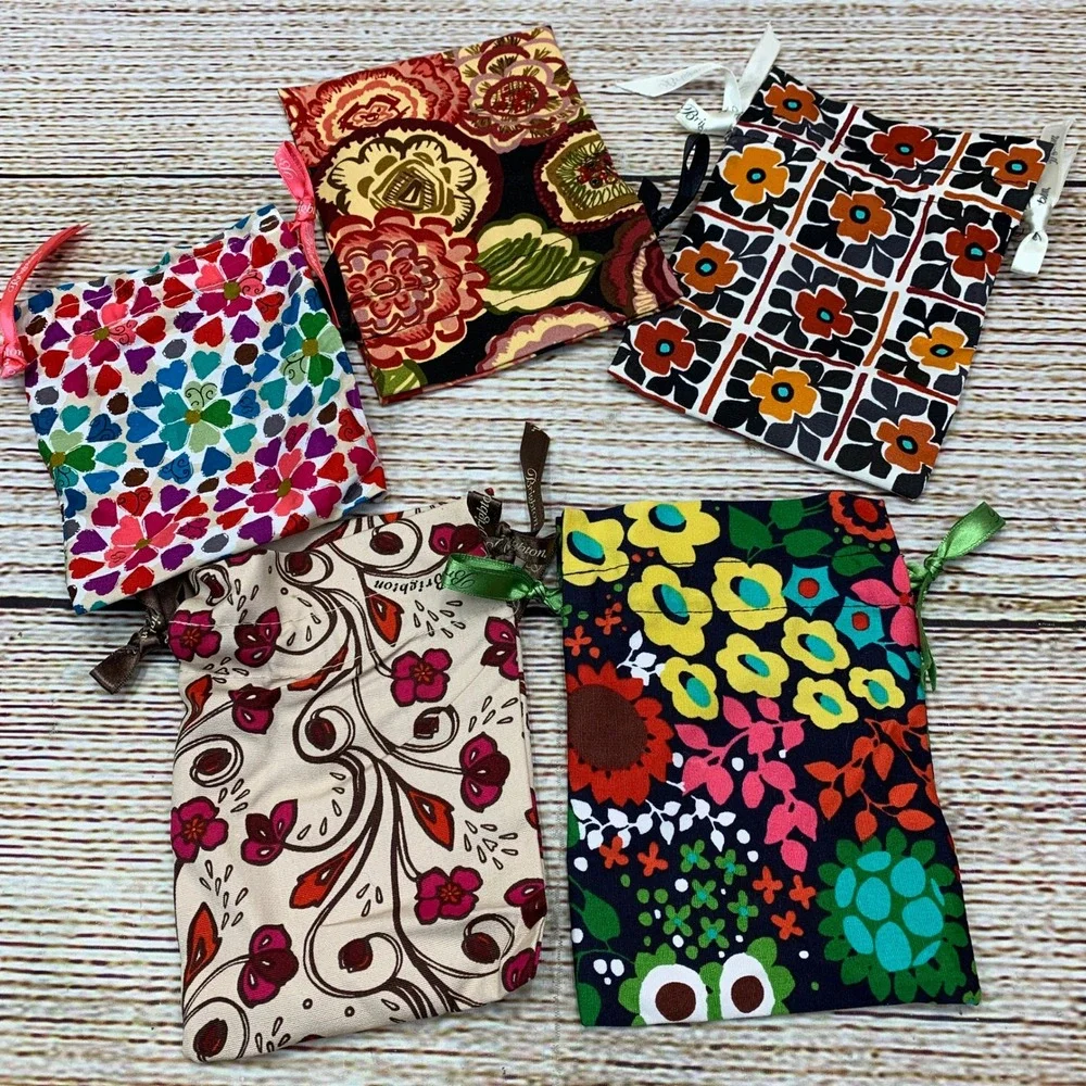 Brighton Fabric Drawstring Gift Bag Lot‎ Floral Print Jewelry Travel Storage